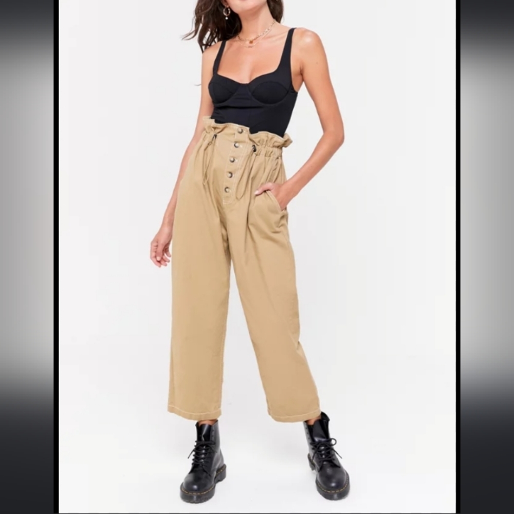 Urban Outfitters Terra Paper Bag Tan Button Down High Rise Cotton Pants